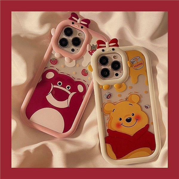 Cartoon Strawberry Bear Small Monster Phone Case for Apple iPhone 13/12/11/XS/7plus Transparent tpu Phone Case - CROZSIPhone Case