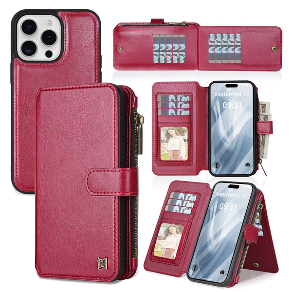 IPhone15 Pro multifunctional wallet leather case IP15 phone case detachable magnetic protective case - CrozsiPhone Case
