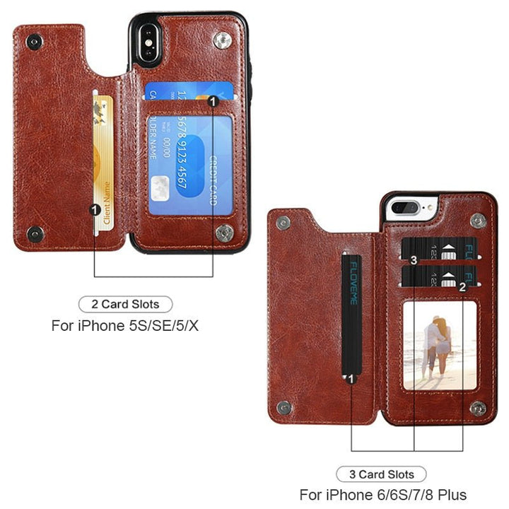 Retro PU Leather Case For iPhone Multi Card Holders Phone Cases - CrozsiPhone Case