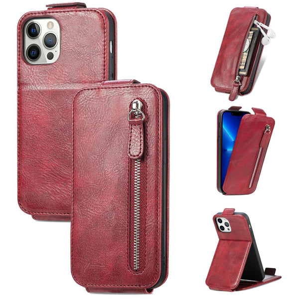 Suitable for iPhone 13 ProMax wallet phone case, Apple 12 zipper protective case, IP13 card insertion phone case - CrozsiPhone Case