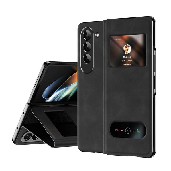 Suitable for Samsung Fold6 phone case folding FOLD5 protective case pure pigment leather 5G business full package anti drop leather case - CrozsiPhone Case