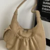 Ruched Suede Handbag with Zipper