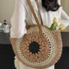 Paper rope hollow out colorful round plate grass woven bag casual beach bag one shoulder fashionable woven bag