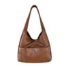 Soft leather tote bag Large capacity brown bucket bag Versatile commuting shoulder bag for women