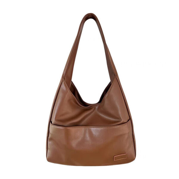 Soft leather tote bag Large capacity brown bucket bag Versatile commuting shoulder bag for women