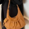 Ruched Suede Handbag with Zipper