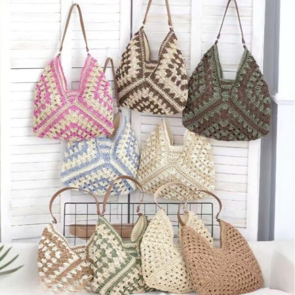 Hollow out straw woven bag woven belt armpit bag