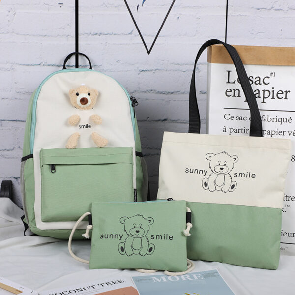 College style backpack bear backpack Girls high school student schoolbag three piece set