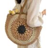 Paper rope hollow out colorful round plate grass woven bag casual beach bag one shoulder fashionable woven bag