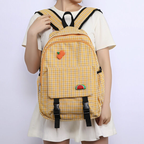 Girls cotton square plaid Japanese style backpack large capacity junior high school high school student schoolbag