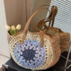 Paper rope hollow out colorful round plate grass woven bag casual beach bag one shoulder fashionable woven bag