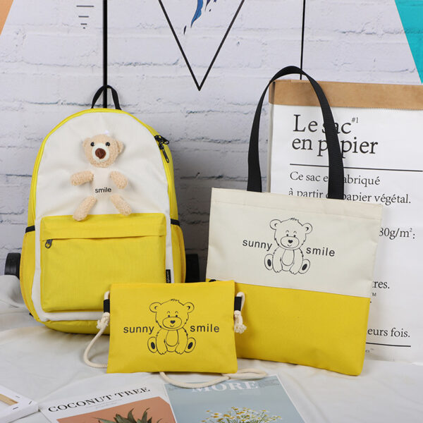 College style backpack bear backpack Girls high school student schoolbag three piece set