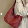 Soft leather tote bag Large capacity brown bucket bag Versatile commuting shoulder bag for women