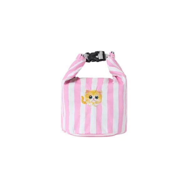 New Pink Striped Strawberry Cat Insulated Cute Lunch Handbag  Large Capacity Folding Roll Bento Bag Picnic Food Fresh Cooler Bag
