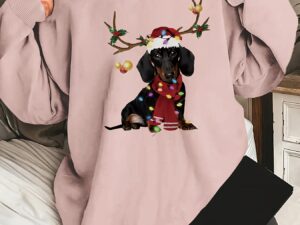 Women'S Plus Size Christmas Dachshund Crew Neck Sweatshirt -