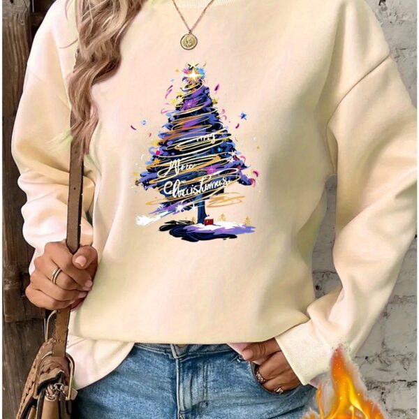 Women'S Festive Christmas Tree Print Pullover Sweatshirt, Po