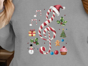 Women'S Christmas Music-Themed Casual Crew Neck Sweatshi