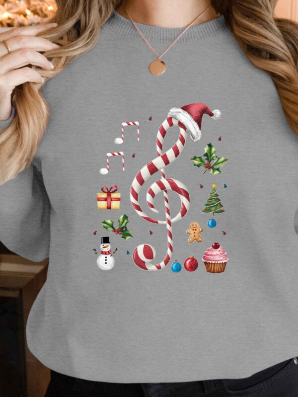Women'S Christmas Music-Themed Casual Crew Neck Sweatshi