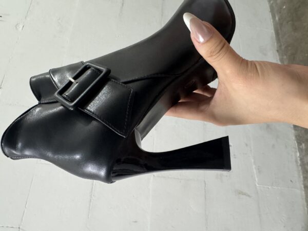 Faux Leather Pointed Toe High Heel Ankle Boots with Buckle Detail for Women