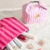 New Pink Striped Strawberry Cat Insulated Cute Lunch Handbag  Large Capacity Folding Roll Bento Bag Picnic Food Fresh Cooler Bag